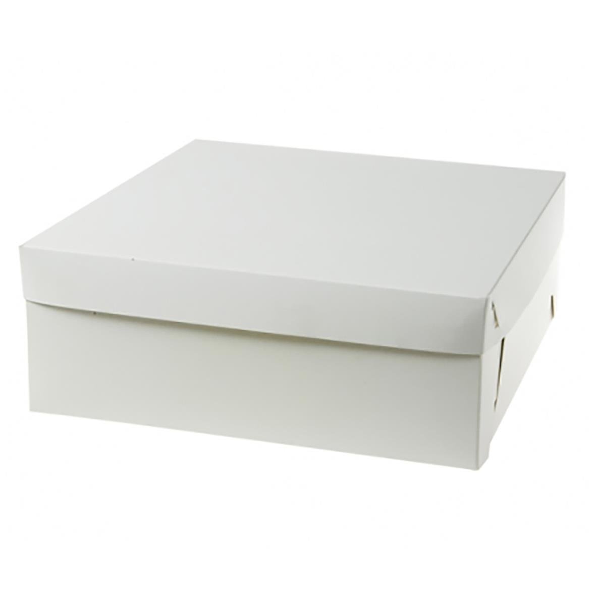 Vit tårtbotten i stor kartong, mått 300x300x120 mm