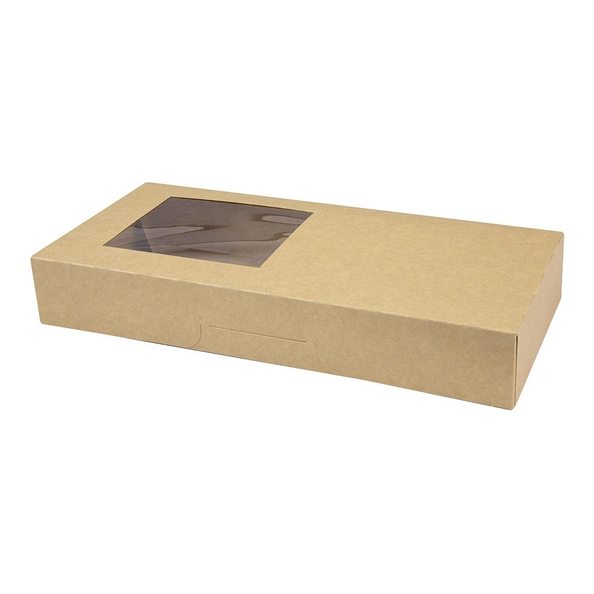 Brun kartong med fönster för Deli/Sushi 6-pack, mått 320x150x50mm