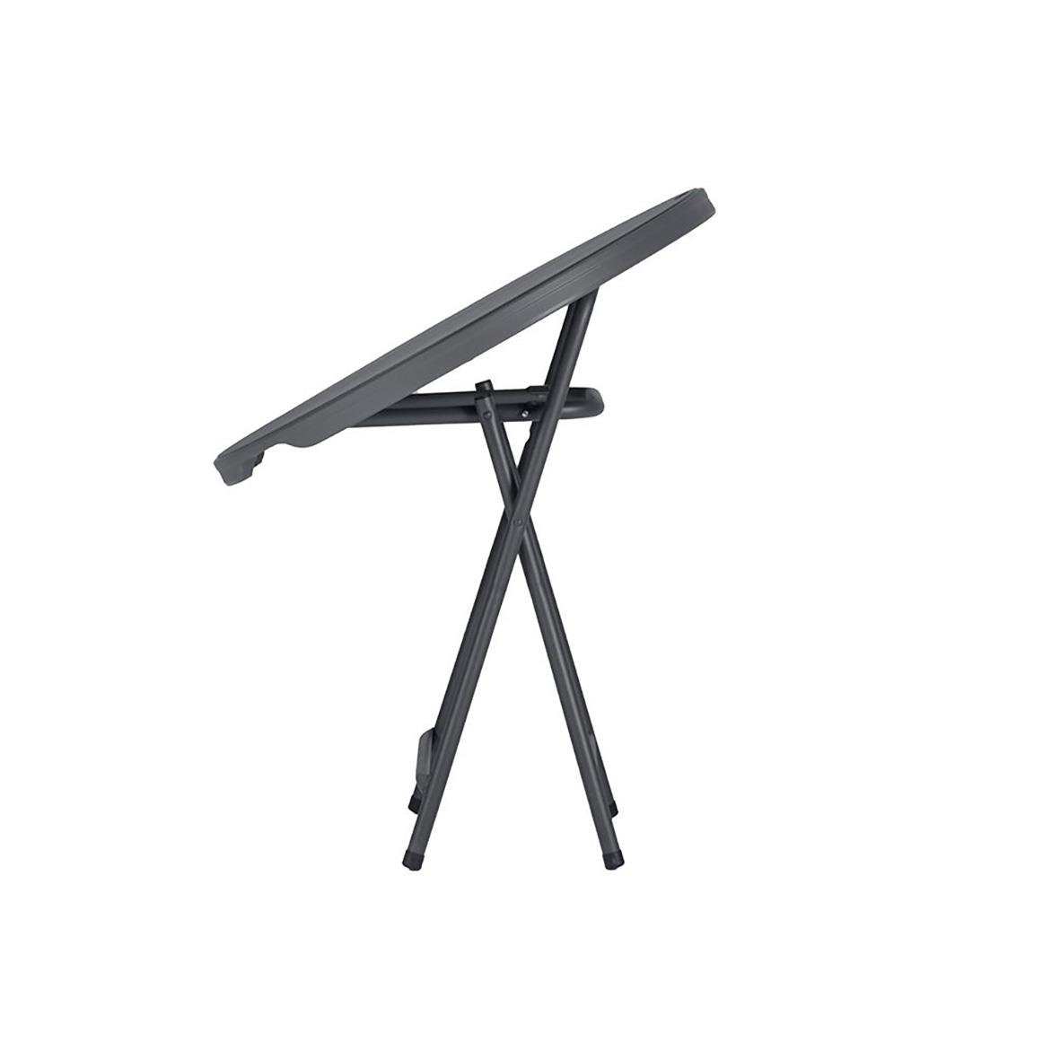 Fällbart bord i mörkgrå färg med rund diameter 81 cm och höjd 74 cm, lätt att ställa undan