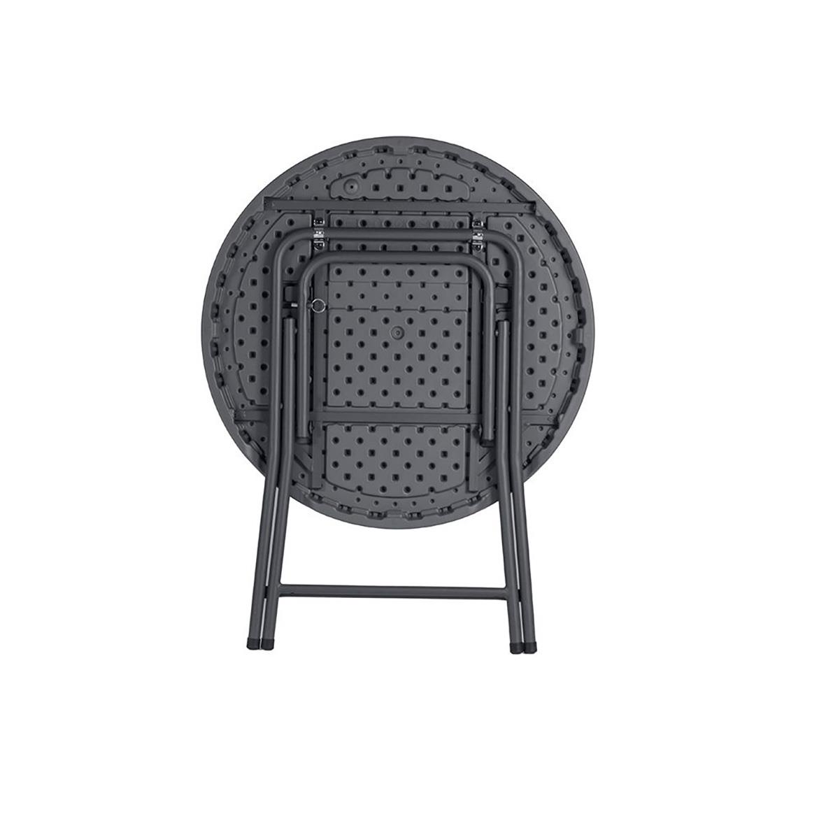Fällbart bord i mörkgrått med rund yta och svart underrede, diameter 81 cm, höjd 74 cm