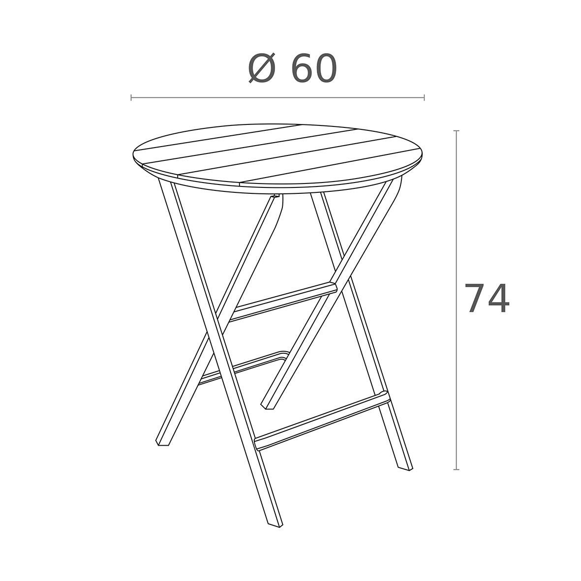 Fällbart svart bord med diameter 60 cm och höjd 74 cm
