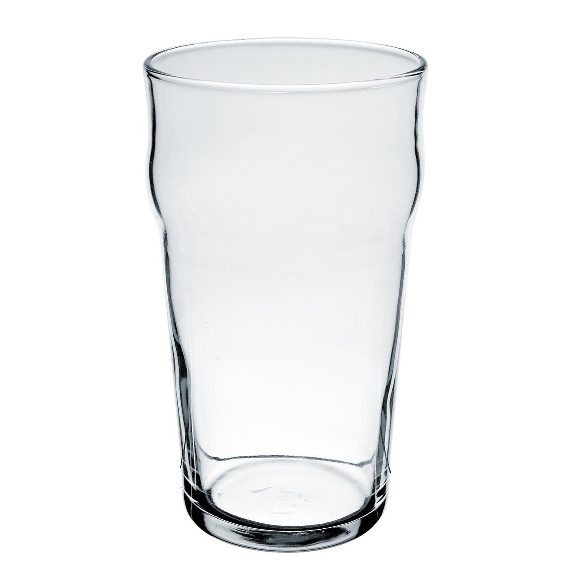 Tydligt ölglas Arcoroc Nonic med diameter 87mm och höjd 152mm, volym 57cl, av klart glas.