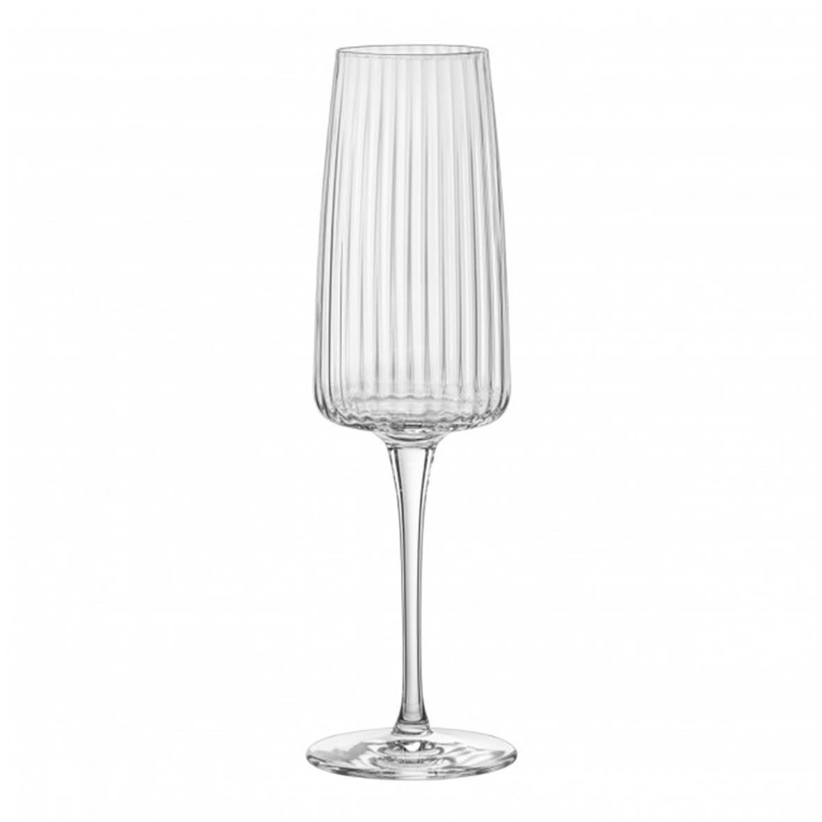 Champagneglas från Bormioli Rocco Exclusiva med vertikala ribbor, höjd 226mm och volym 25,5cl