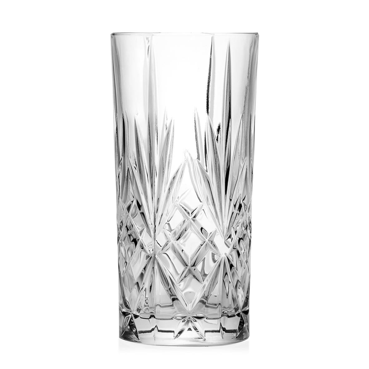 Klar highball-glas med snittmönster från RCR Melodia, Ø70x150mm, 36cl