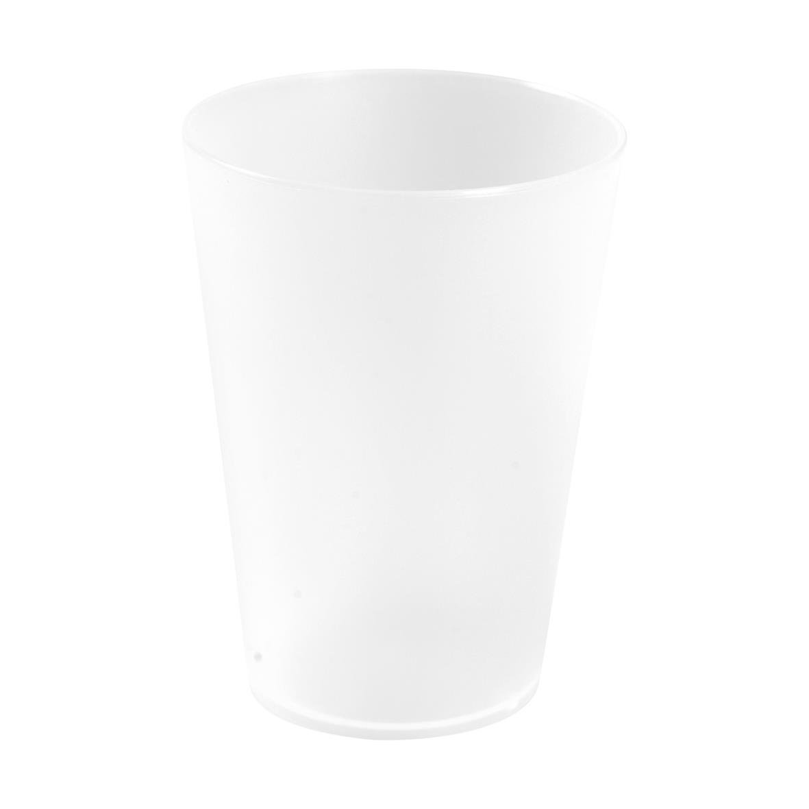 Vitt, frostat plastvattenglas med kapacitet 30cl och diameter 77mm