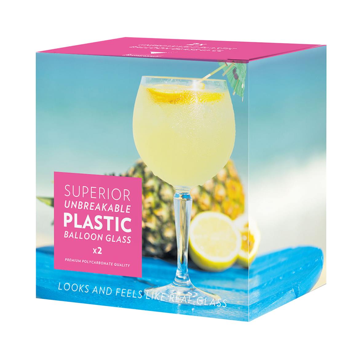 Gin & Tonicglas i polykarbonat med 69cl volym, paket med två, i rosa och blått designat för en elegant look