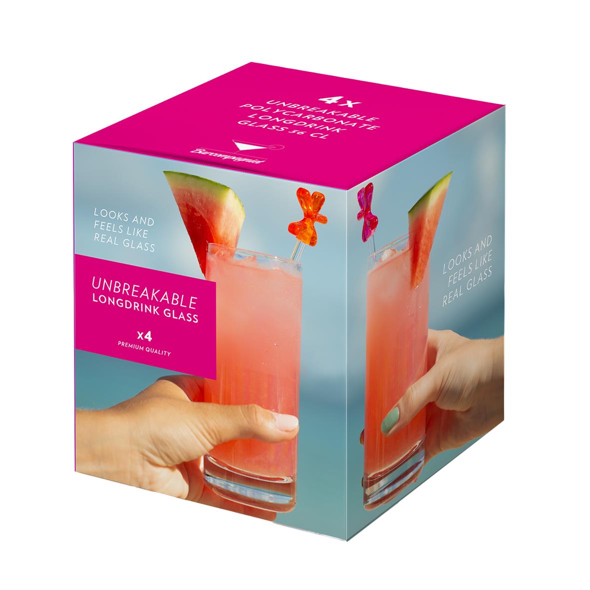 Drinkglas Falsterbo i polykarbonat med volym 36cl, mått Ø64x155mm, i rosa förpackning