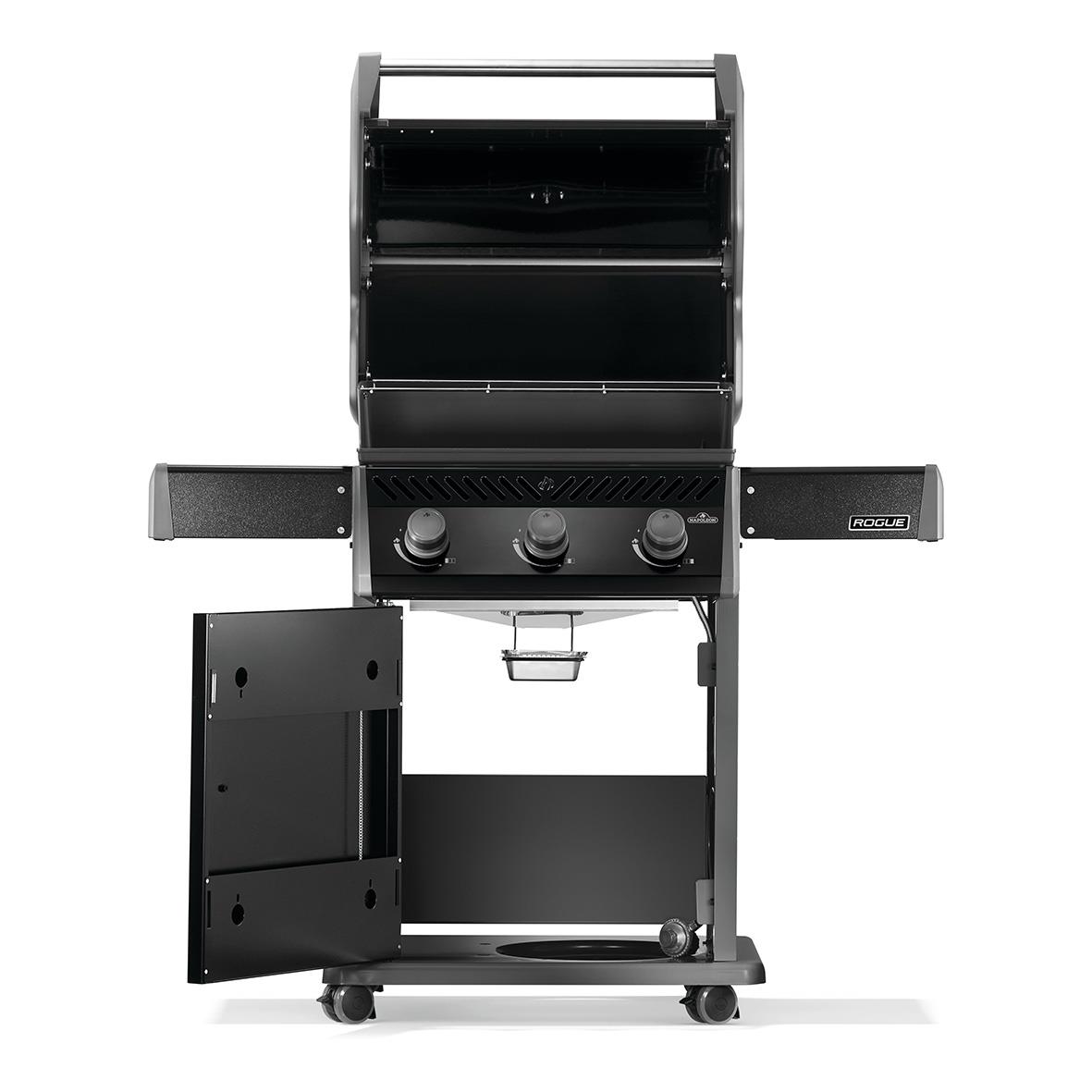 Gasolgrill Napoleon Rouge 425-2 med tre brännare, svart, öppnad för visning