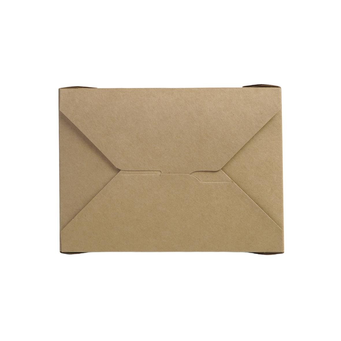 En brun matlåda av kartong med måtten 165x130x65mm och volym 1150ml