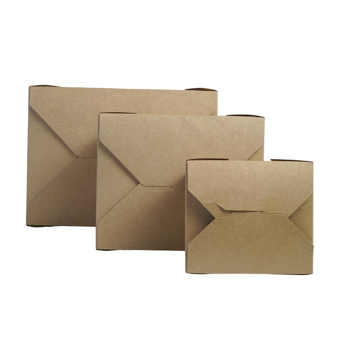 Tre bruna matlådor i olika storlekar av kartong, Delibox Morris M, 165x130x65mm, 1150ml