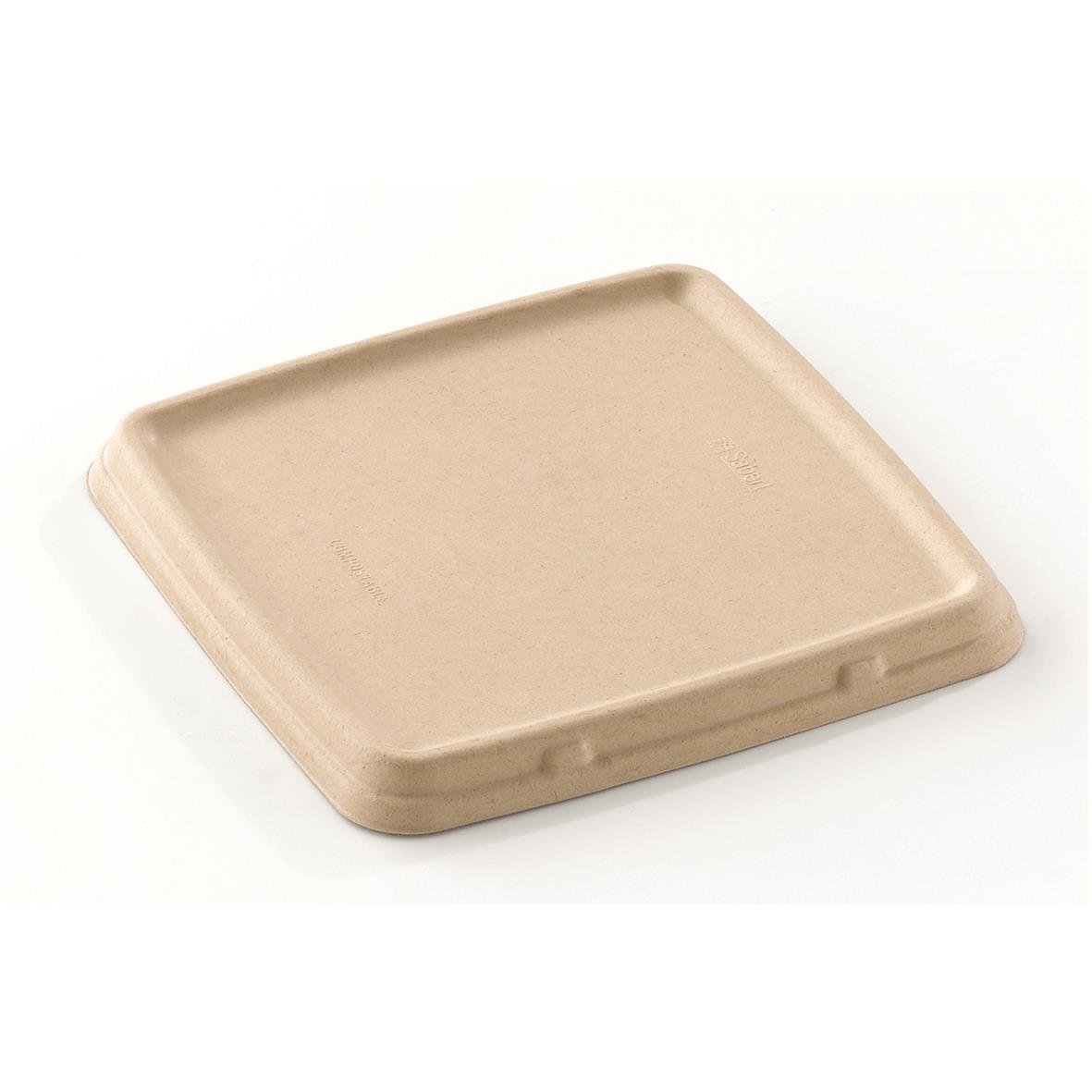 En fyrkantig, beige lock 3-fack bagasse 230x230mm med släta kanter