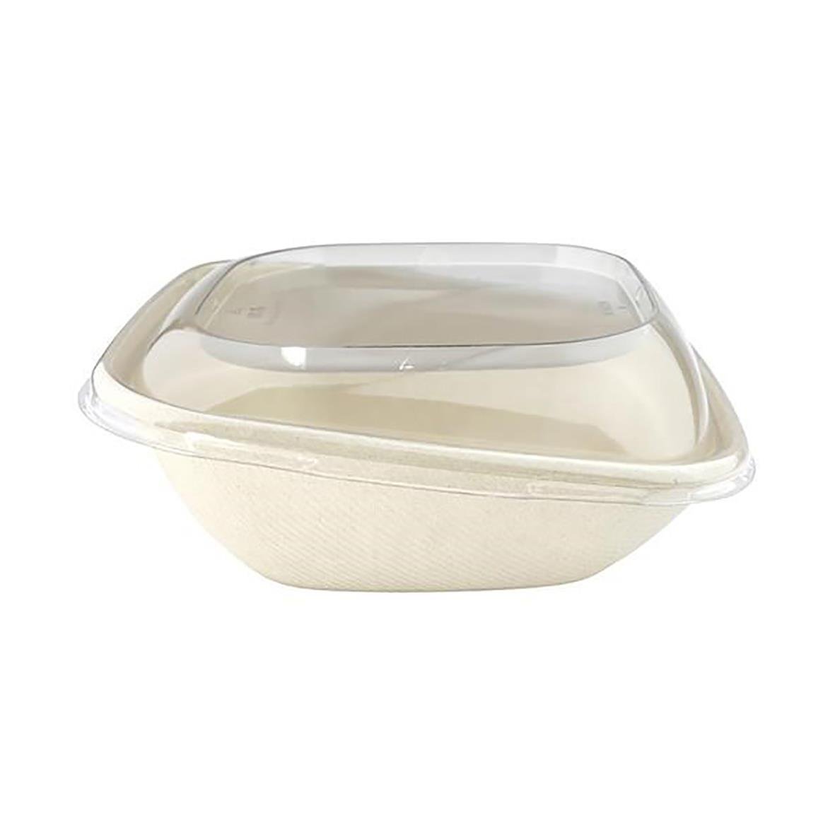 Lutande salladsskål i bagasse med lock, 750ml, miljövänlig och praktisk för förvaring av sallad