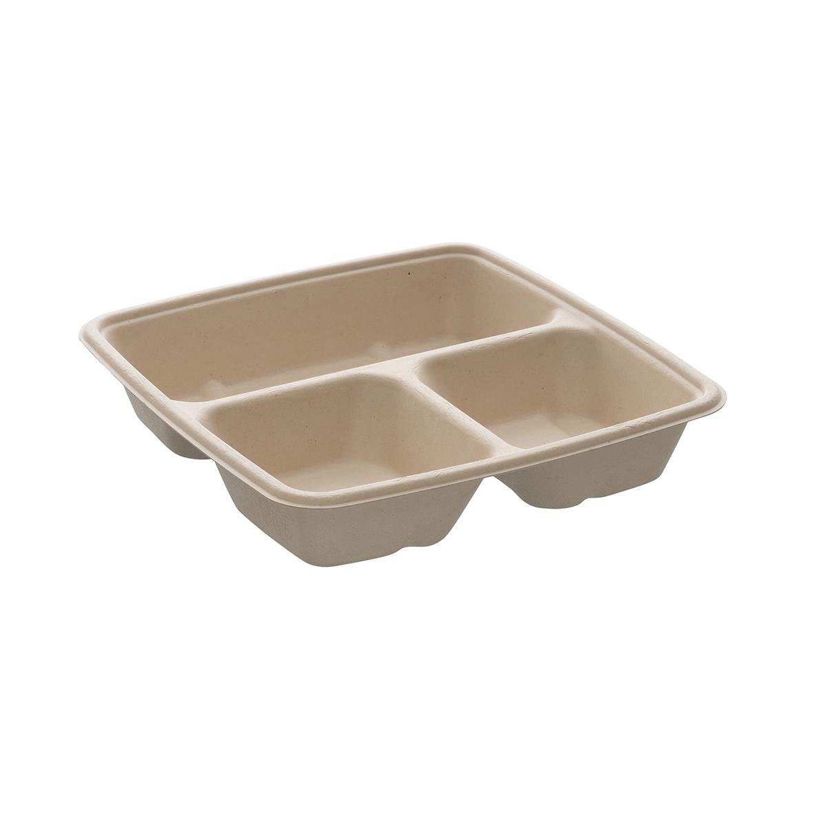 Fyrfacks form i bagasse med tre avdelningar, storlek 23x23x4cm, för 500/200/200ml