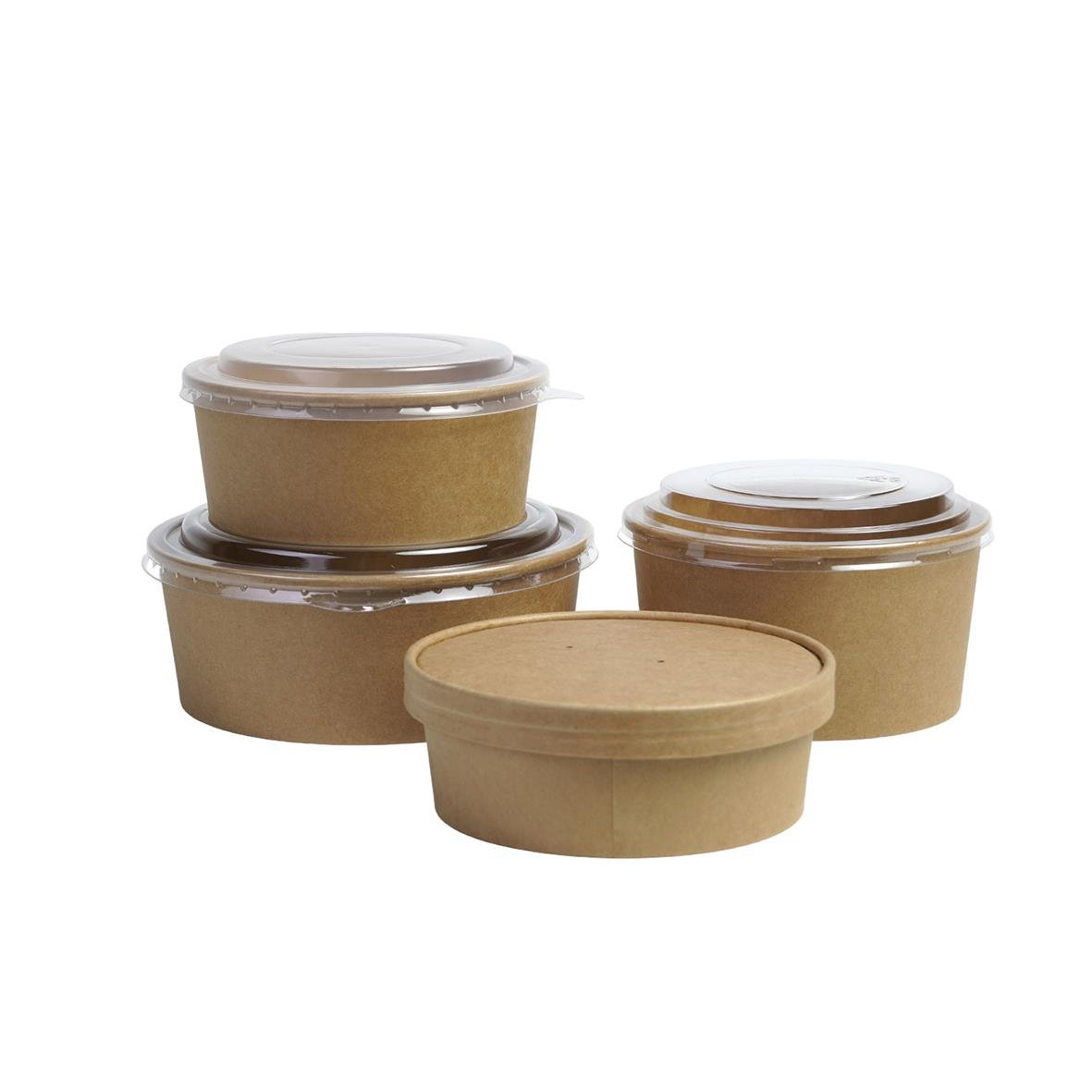Bruna salladsskålar av papper med plastlock, 145x60mm, 750ml