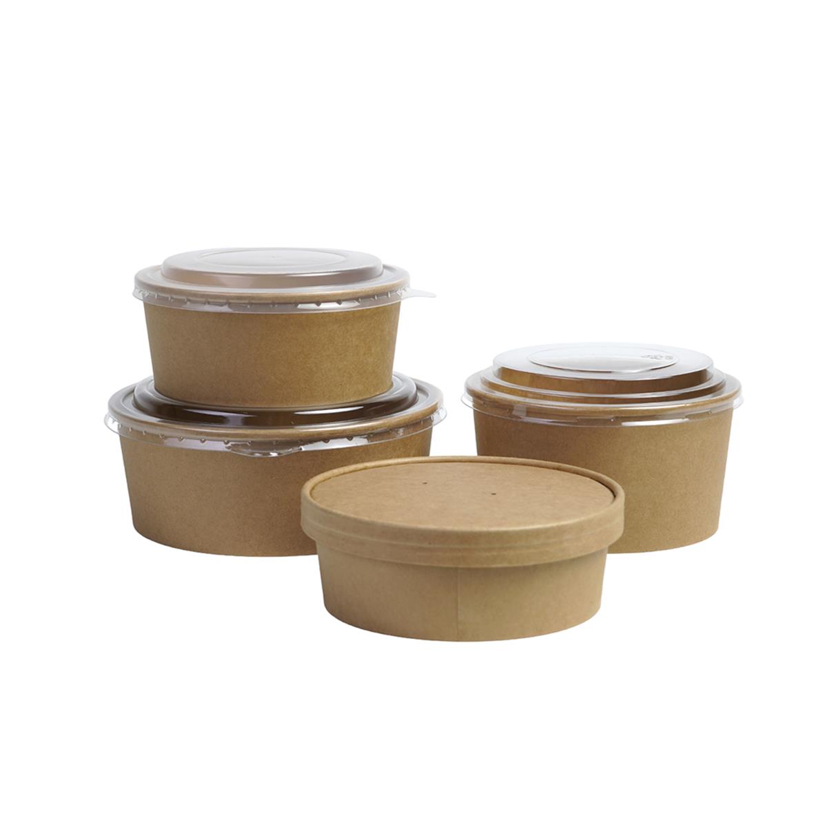 Bruna salladsskålar i papper med lock, 500ml, 145x48mm