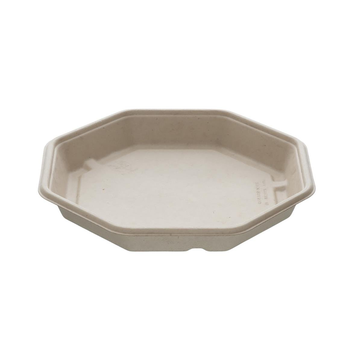 Salladsskål i bagasse med åttakantig form, 230x230x30mm