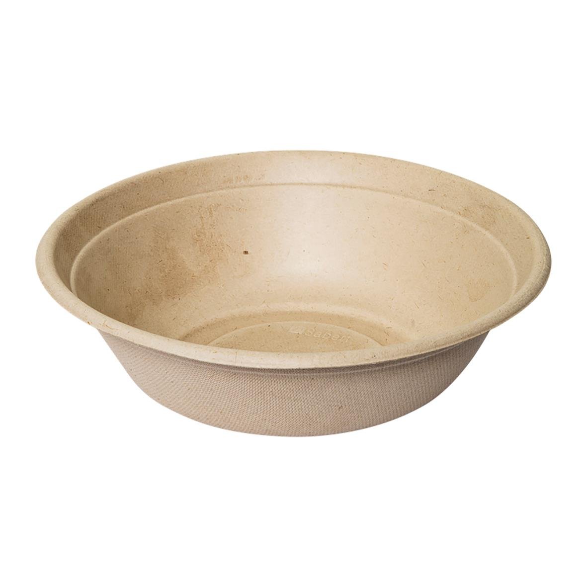 Rund skål av bagasse med diameter 21 cm och volym 1000 ml, miljövänlig och biologiskt nedbrytbar.