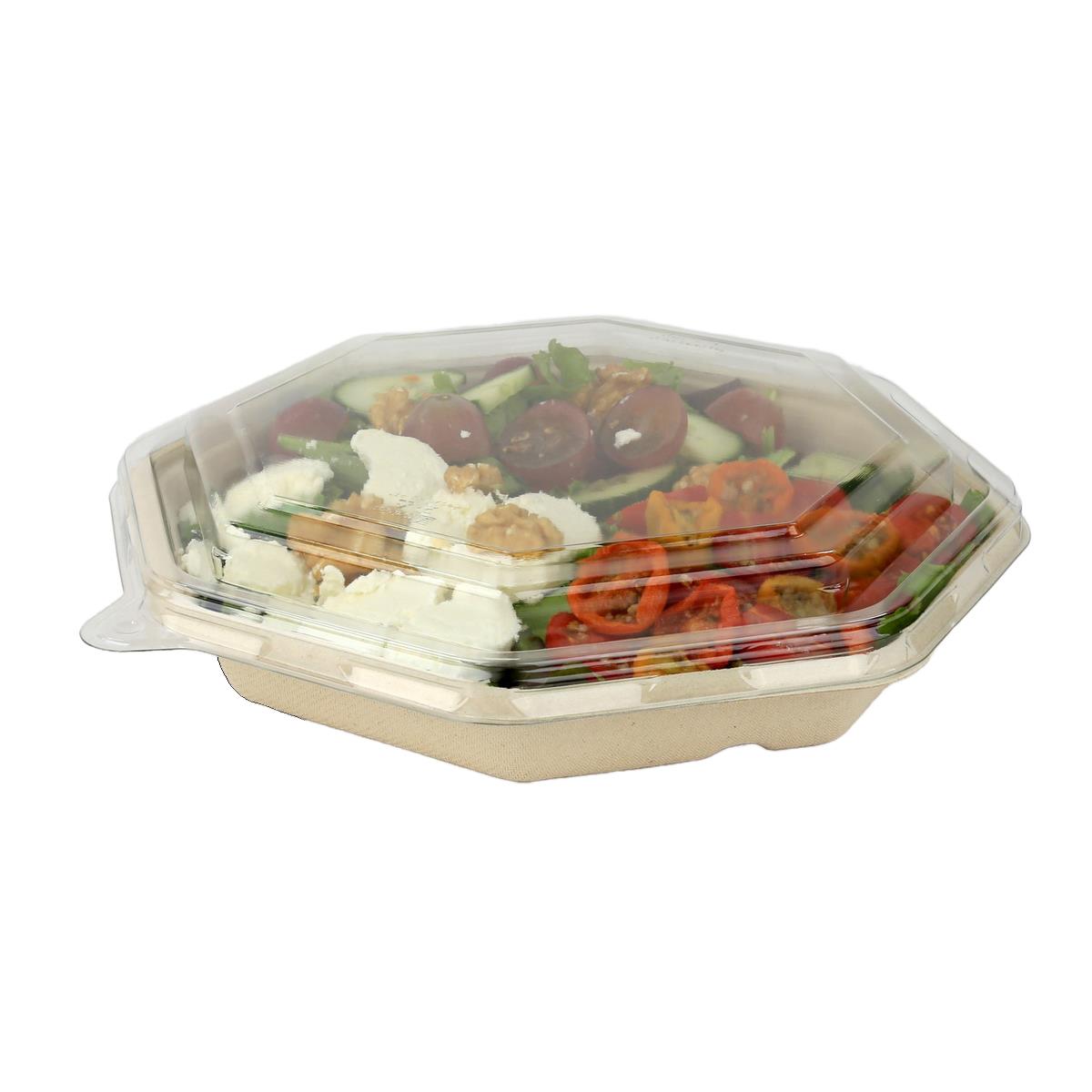 Ovalt sallads- eller matlåda av bärkassematerial med lock, 230x230mm