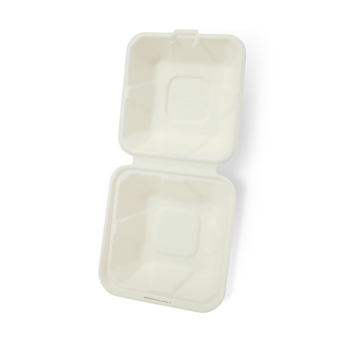 Vit träfiber hamburgerbox med lock, 145x145x70mm, miljövänlig förpackning