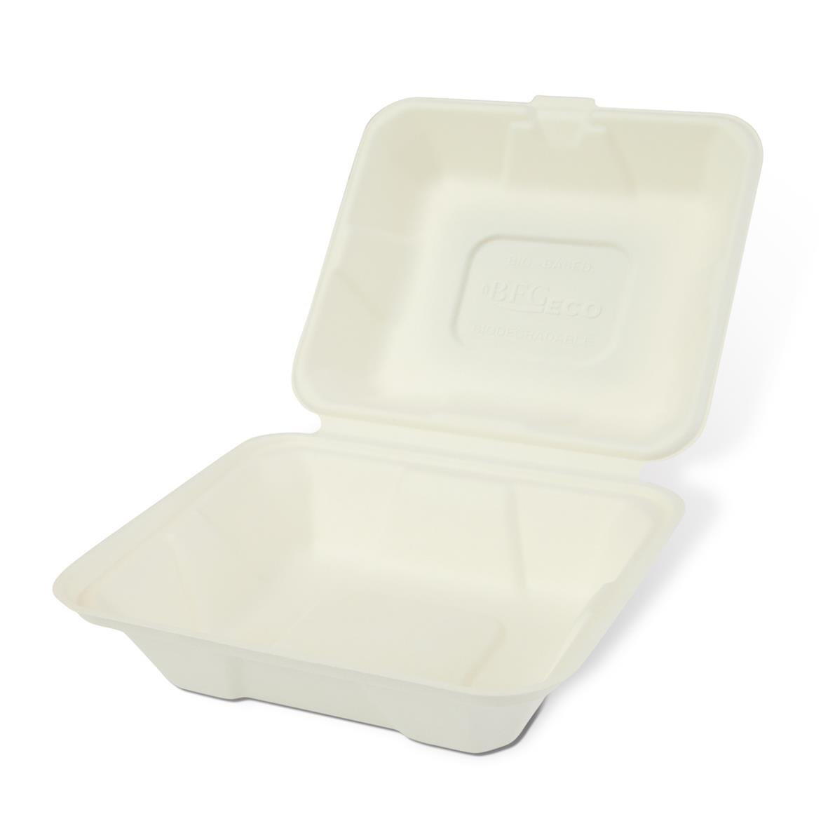 Vit hämtbox i träfiber med 1 fack, mått 187x160x75mm, med lock