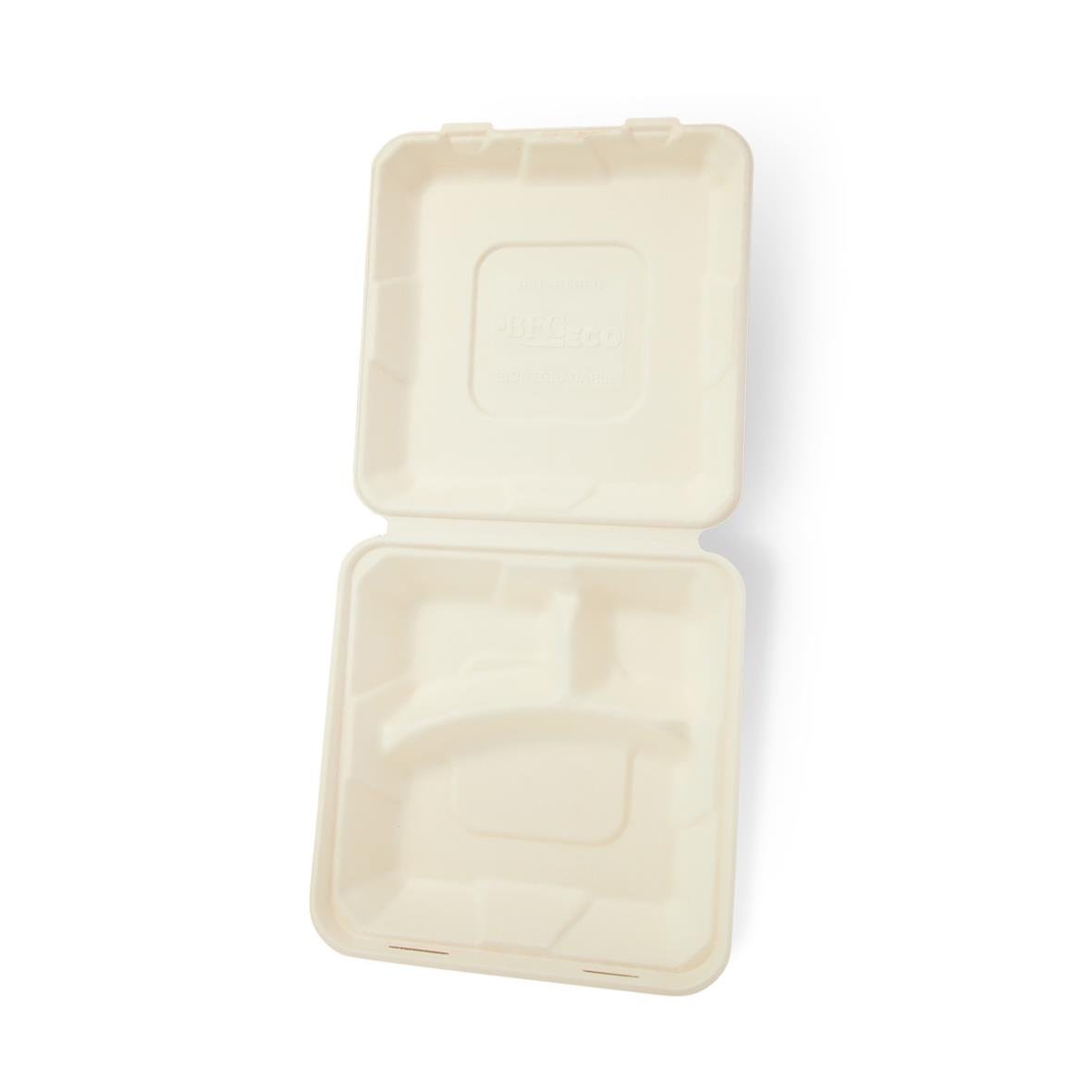 Vit träfiber-hämtbox med 3 fack och måtten 215x215x60mm