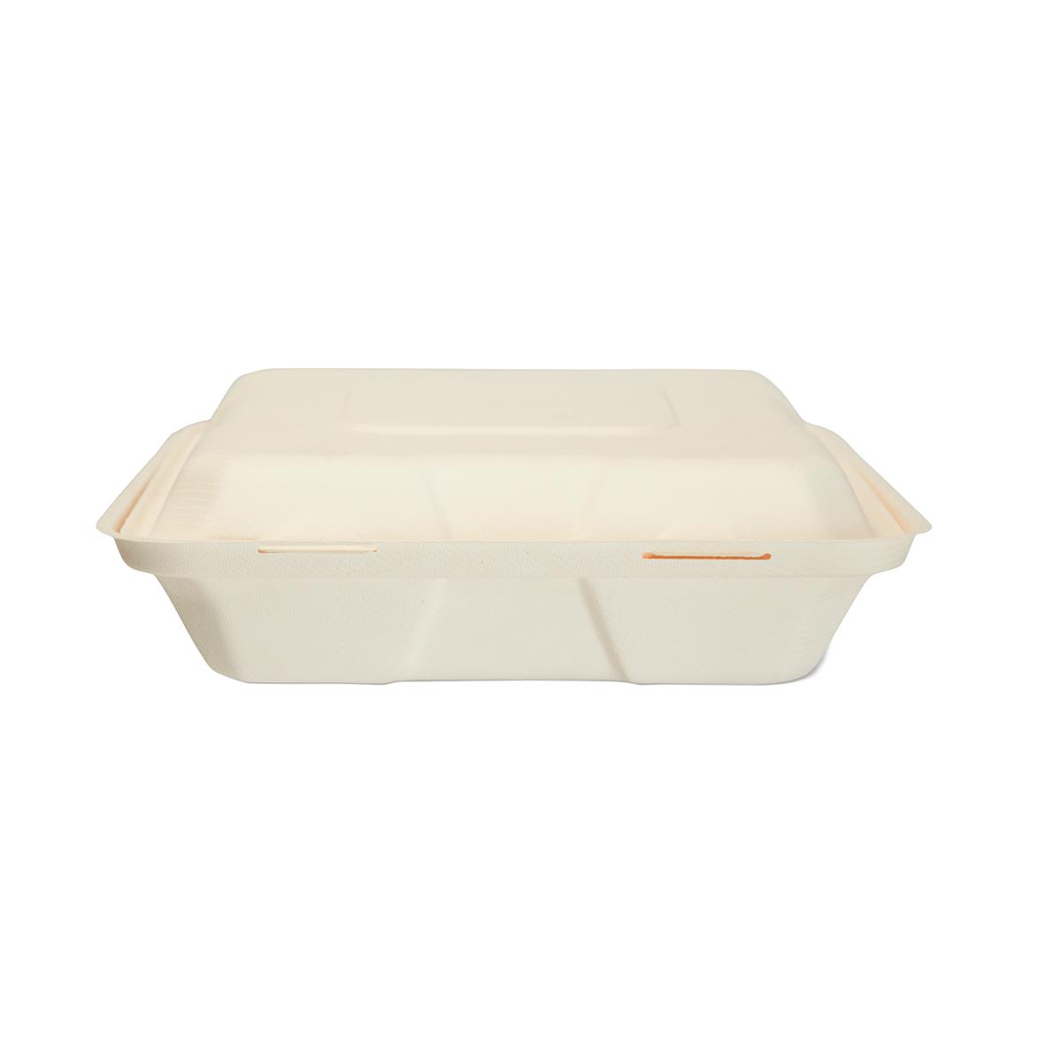 Vit hämtbox av träfiber med 1 fack och måtten 245x245x75mm