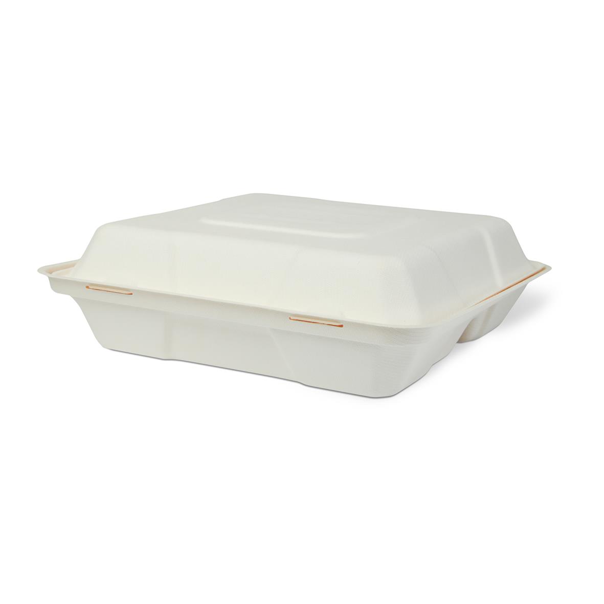 Vit hämtbox av träfiber med 3 fack, mått 245x245x75mm