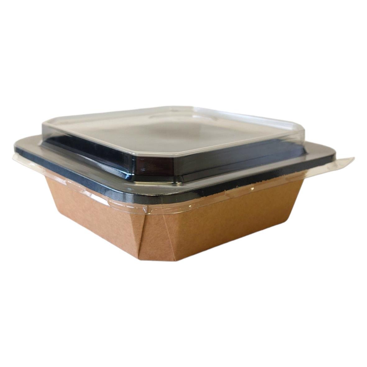 Brun pappersform med lock, 178x178x50mm, 1000ml, kartong