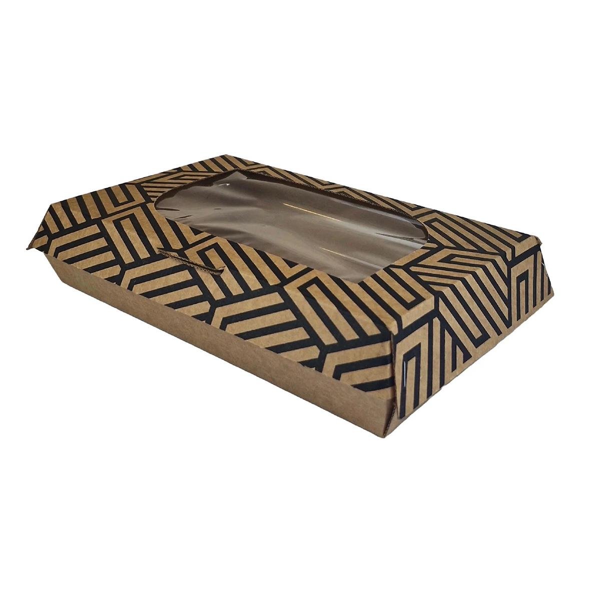 Allbox sushi med fönster 240x150x50mm i brunt och svart mönster