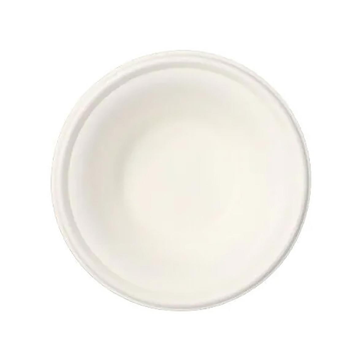 Vit rund skål av bagasse med diameter 155 mm och höjd 46 mm, kapacitet 380 ml