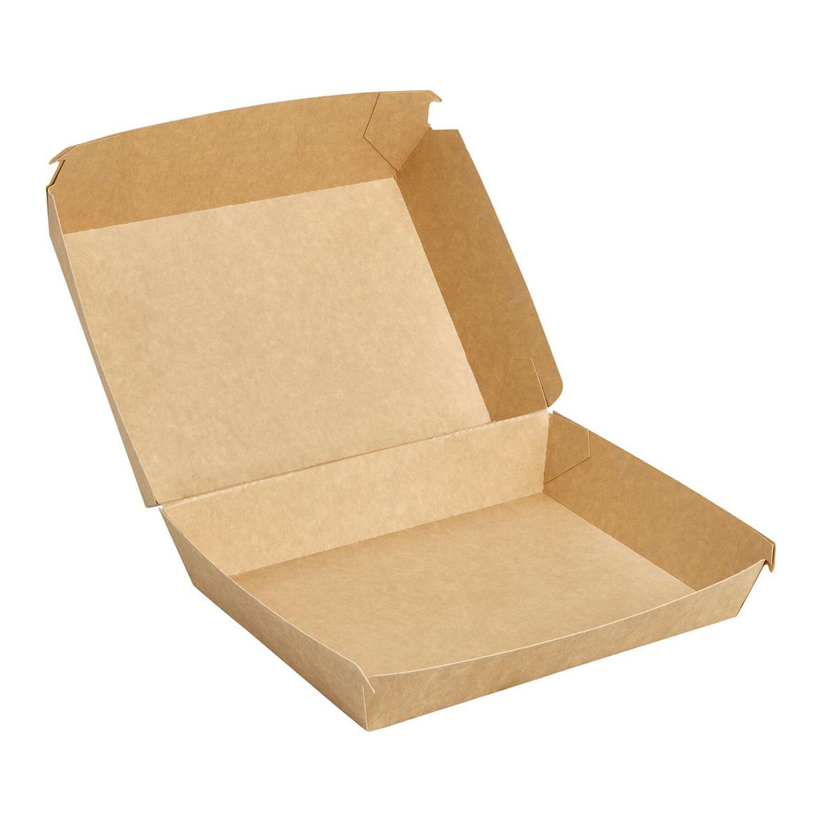Hämtbox av brunt kartong med lock, storlek 195x150x80mm, kapacitet 2340ml, för take away