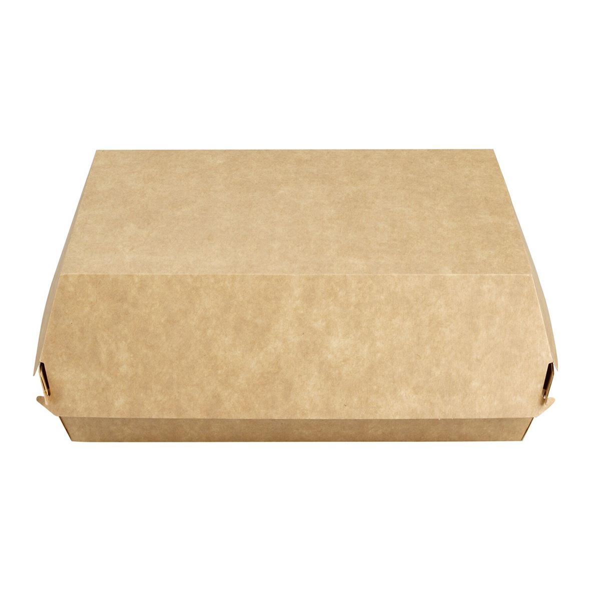 Hämtbox i brunt papper med måtten 195x150x80mm och volym 2340ml