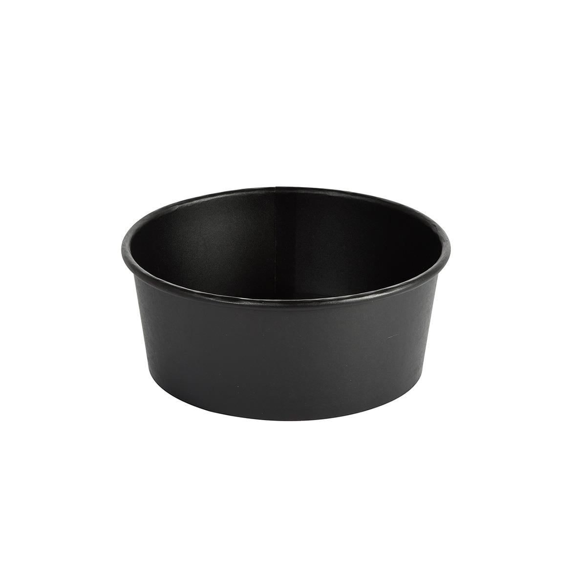Svart rund pappersform med diametern 184 mm och höjden 66 mm, kapacitet 1300 ml