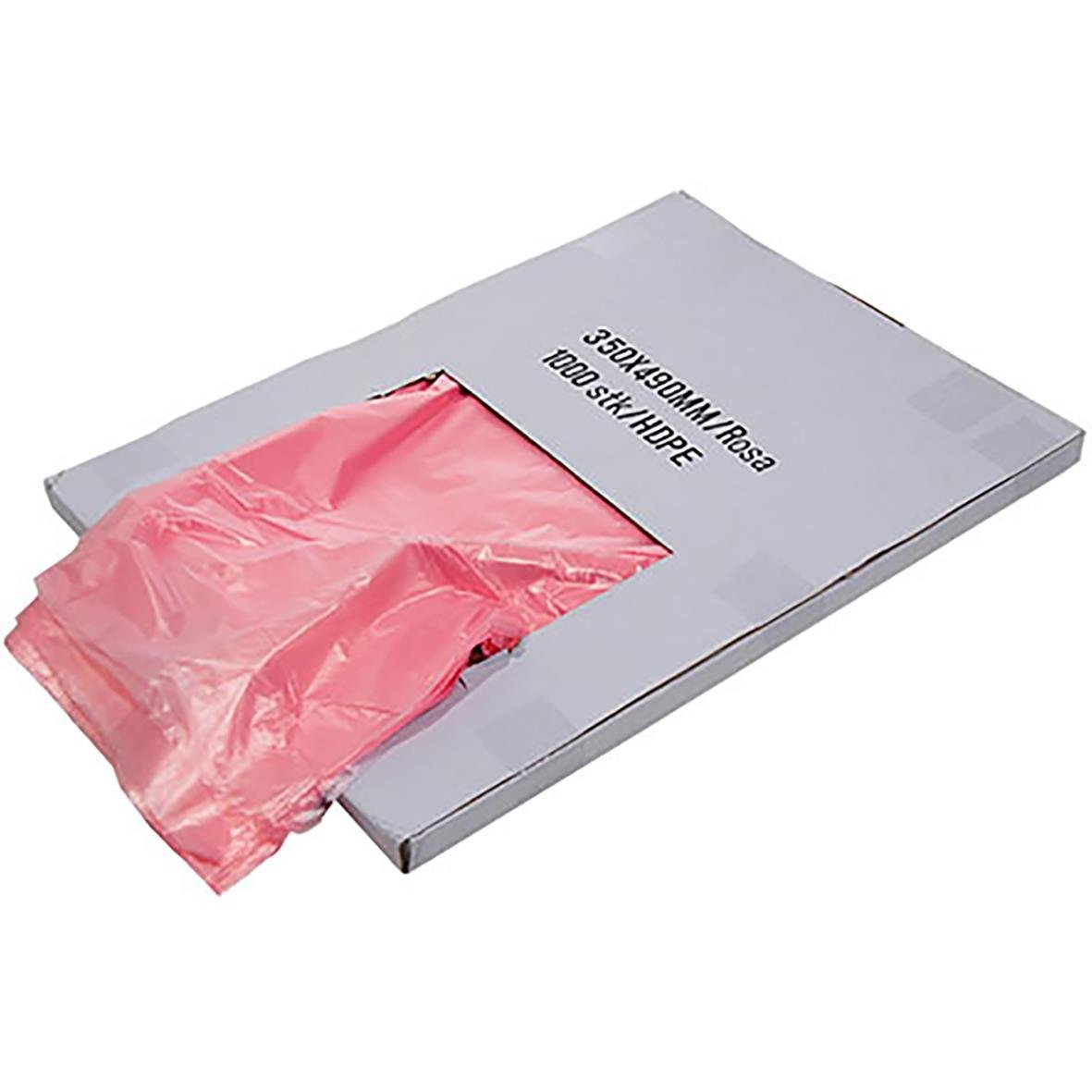 Rosa plastpåse i förpackning av HDPE-material, 350x490mm
