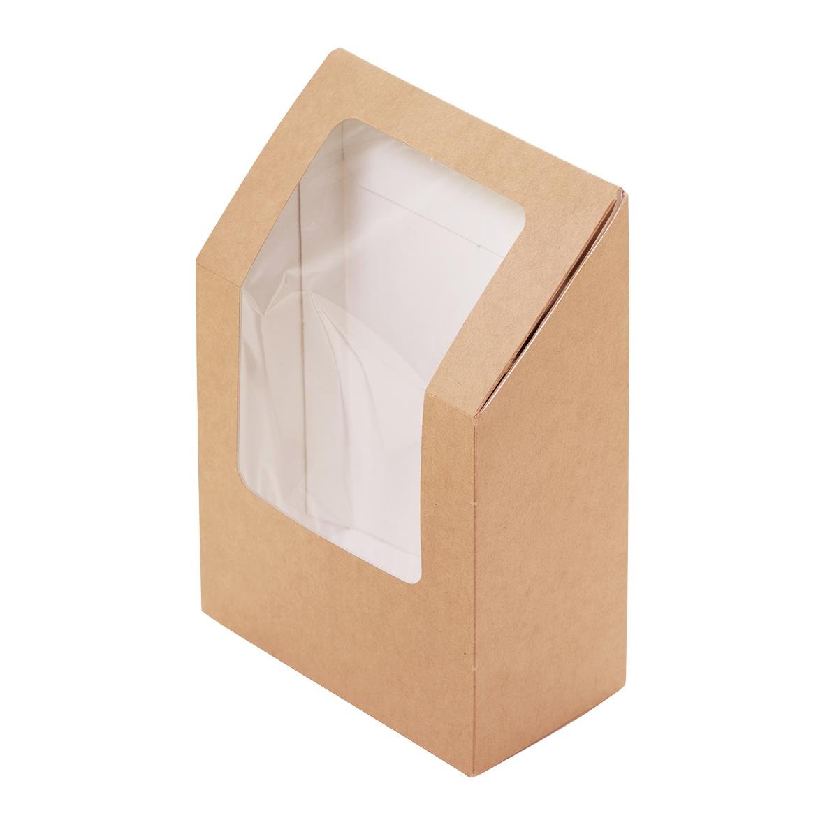 Brunt pappersförpackning med fönster för små presenter eller produkter 9x5x13cm