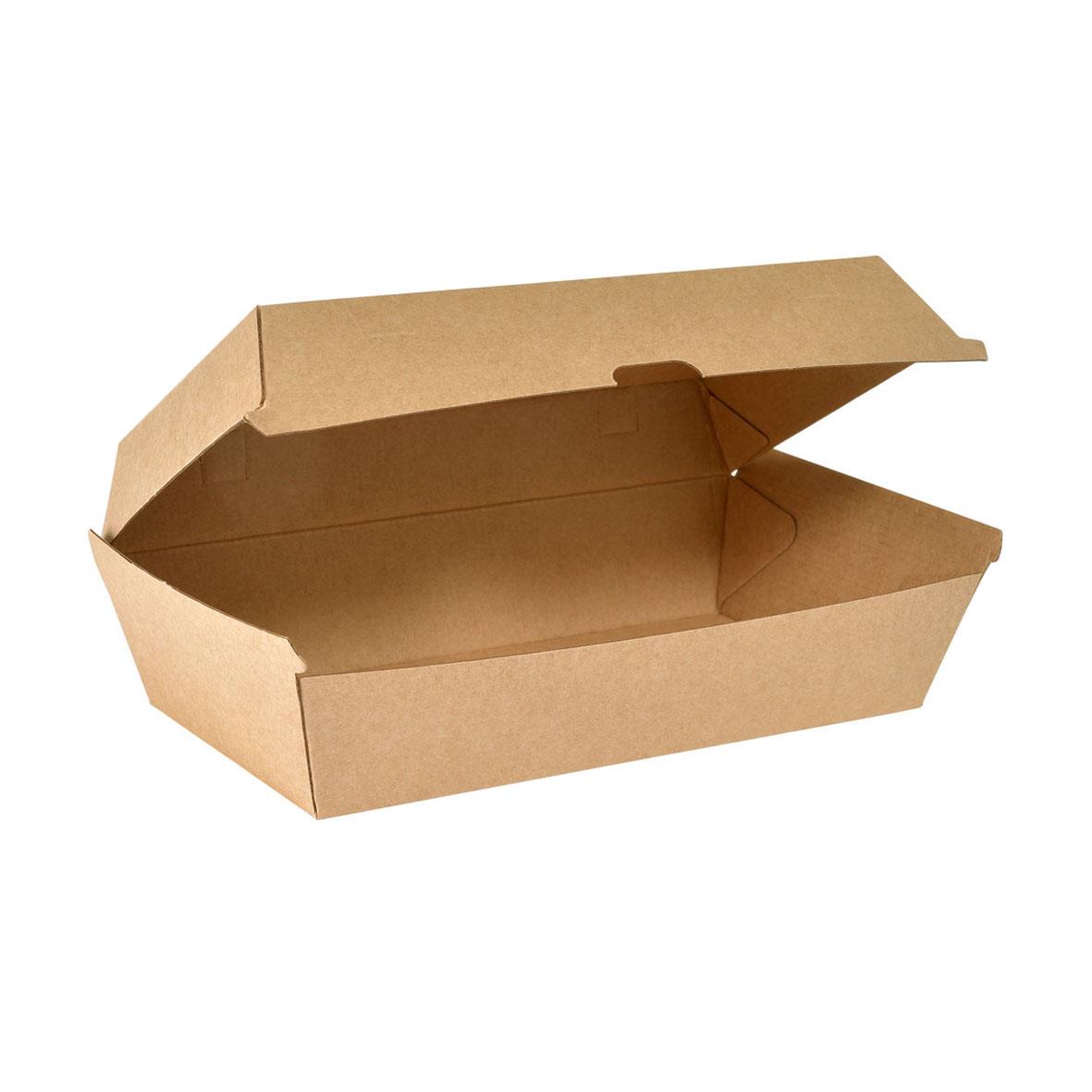 Stor brun kartong för hämtning eller förvaring, mått 205x107x79mm, 1100ml, öppen för enkel användning