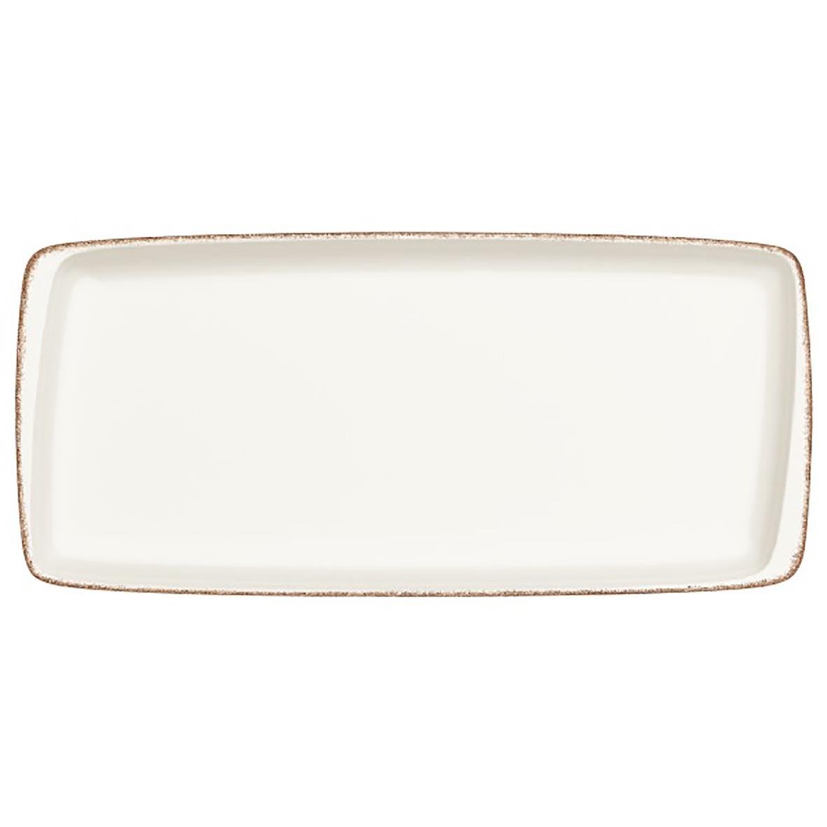 Retro fat Bonna bricka i vitt med bruna kanter 34x16cm