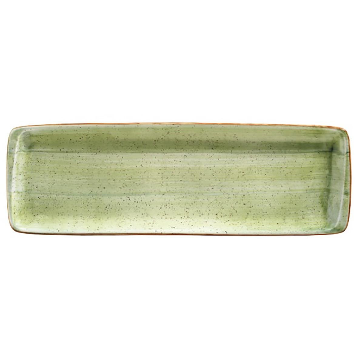 Lång, grön, rektangulär fat med glaserad yta för terapi eller servering