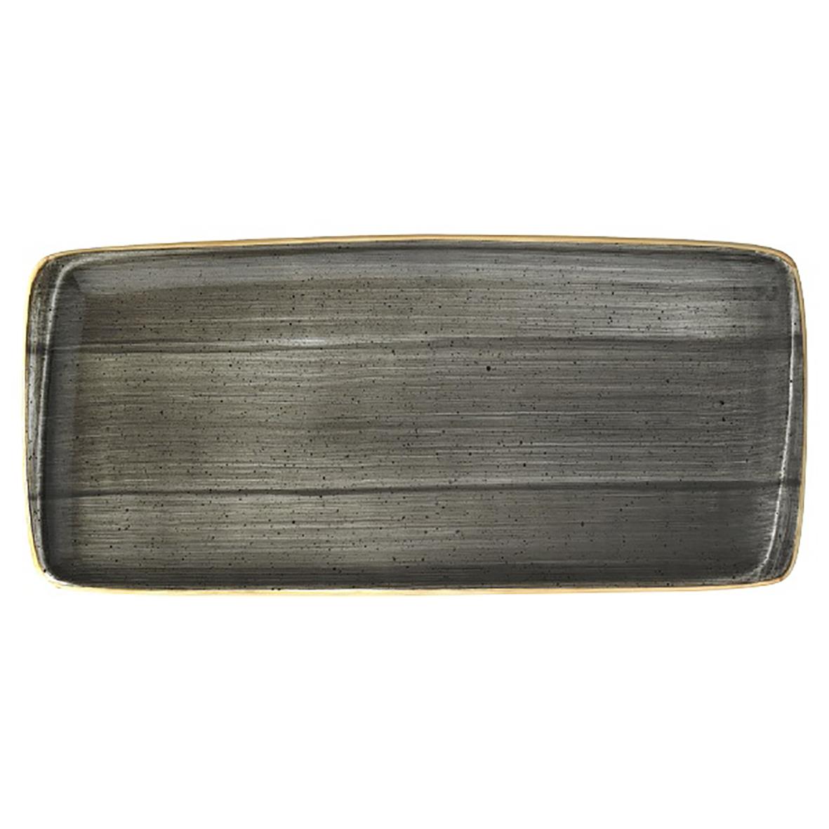 Lång, rektangulär fat Bonna Aura Space 34x16cm i grått med guldkant
