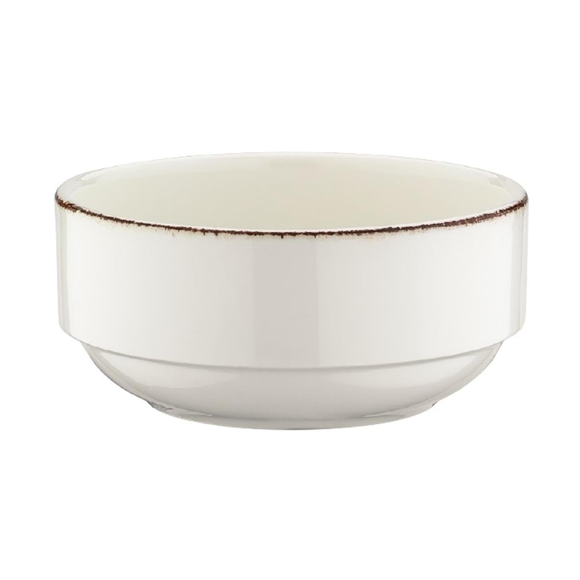 Vit skål med brunt slitagekant, diameter 14 cm, Bonna Retro stil