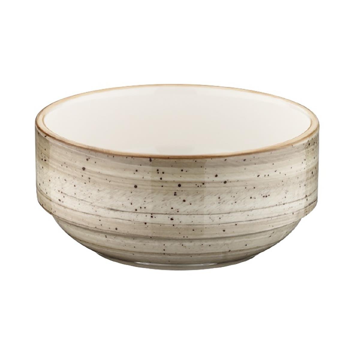 Vit skål med beige och bruna streck, diameter 12 cm, Bonna Aura Terrain