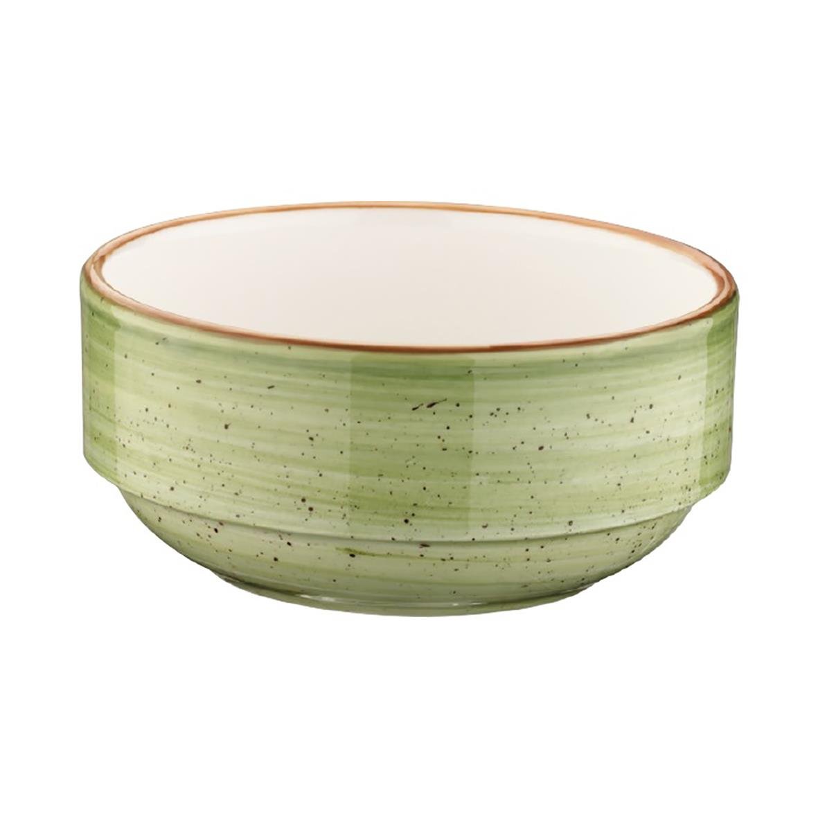 Grön terrakottaskål med brun kant, Ø12cm