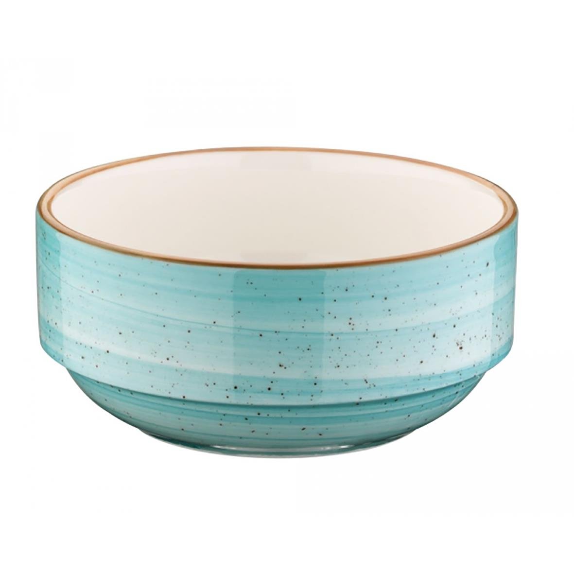 Blå skål Bonna Aura Aqua Ø12cm med randig design och glaserad yta