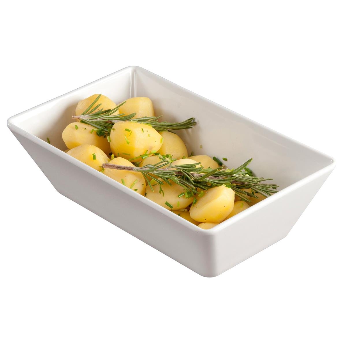Vit rektangulär melamin skål med potatis och örter 250x170x70 mm