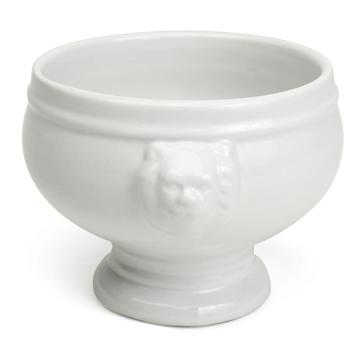 Vit soppskål Exxent Lejon med handtag, 50 cl, med lejonansikte på sidan