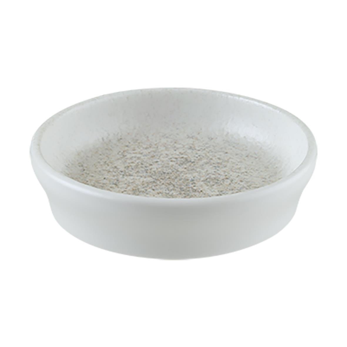 Vit skål med grått mönster och en diameter på 10 cm