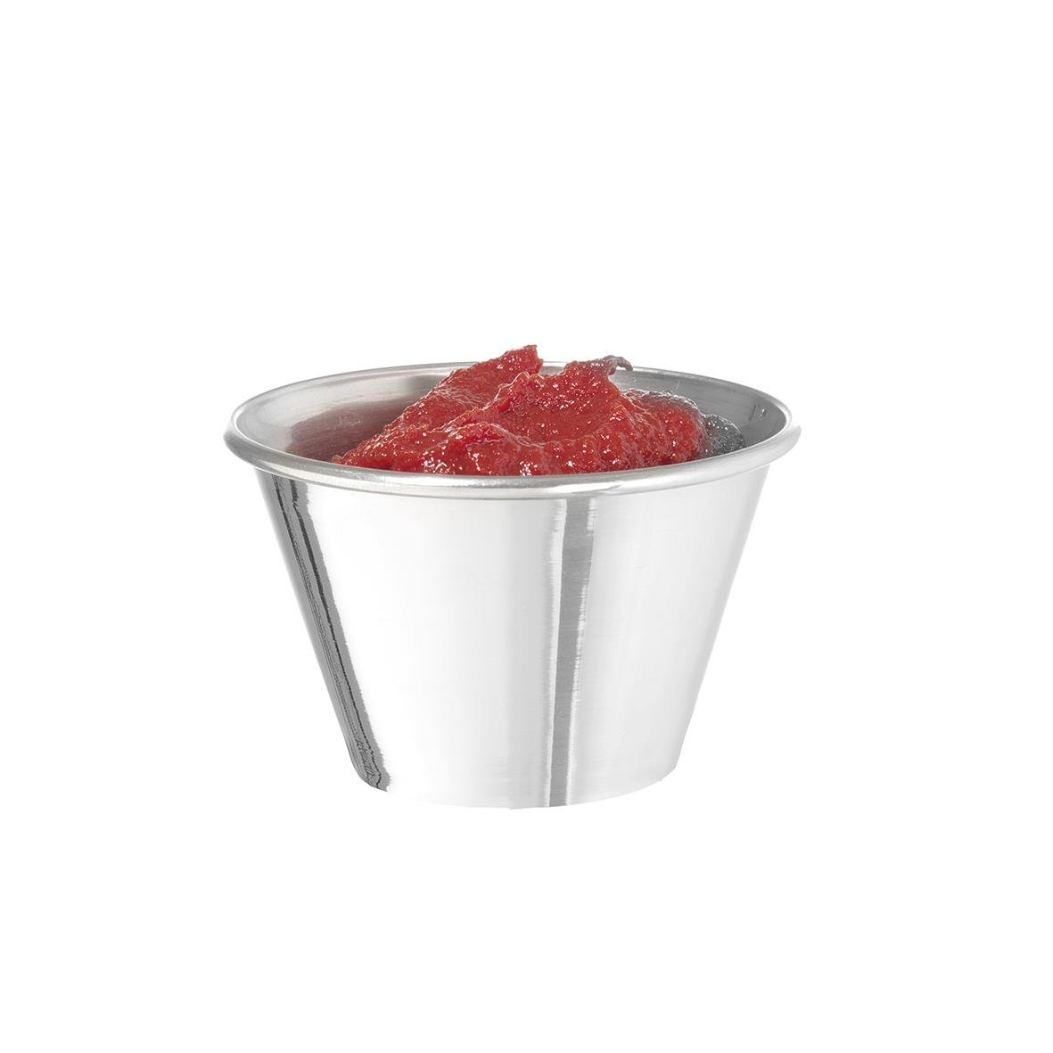 Rund rostfri skål med 11,5cl volym och diameter 73mm, fylld med röd substans
