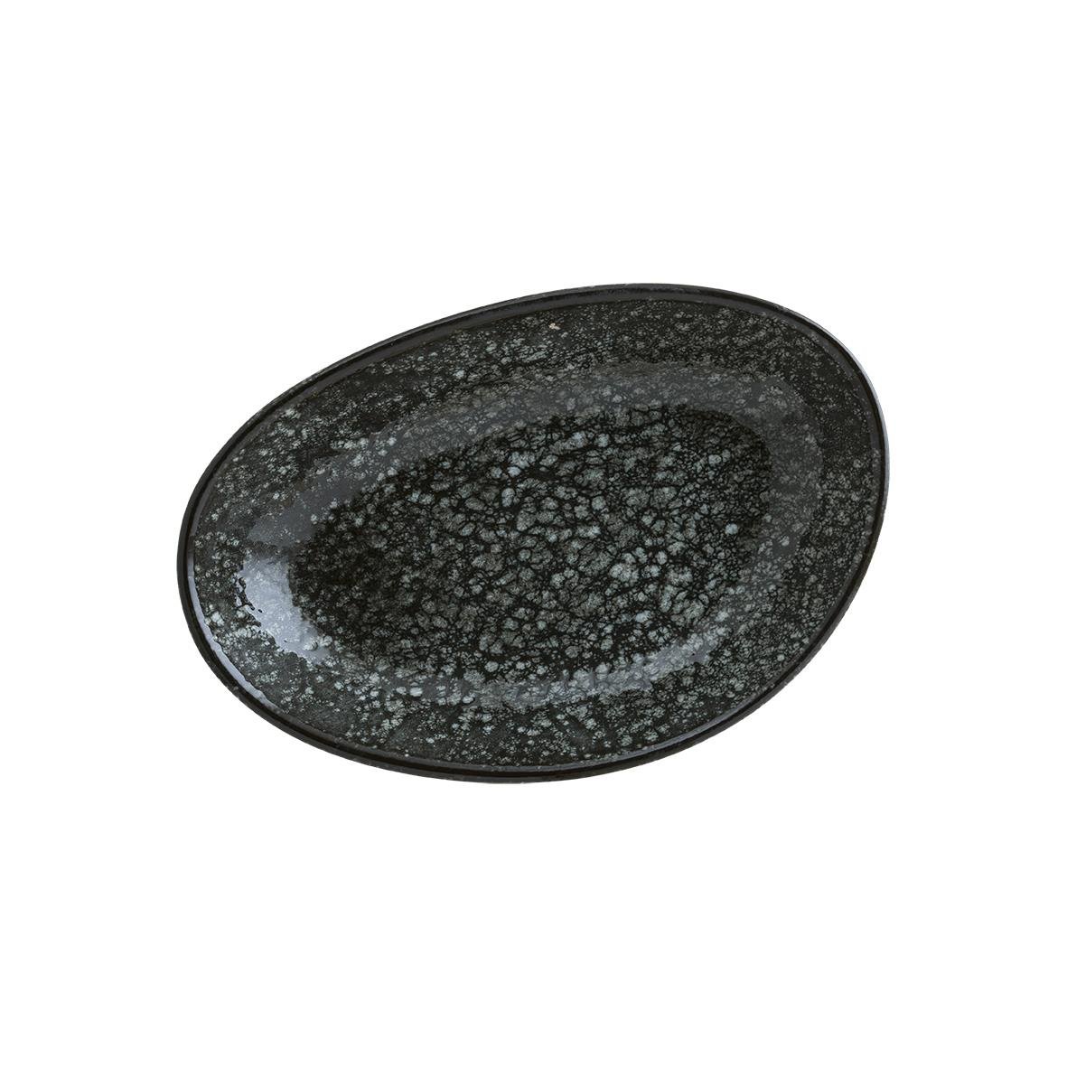 Svart oval skål med glittrande mönster, diameter 15 cm