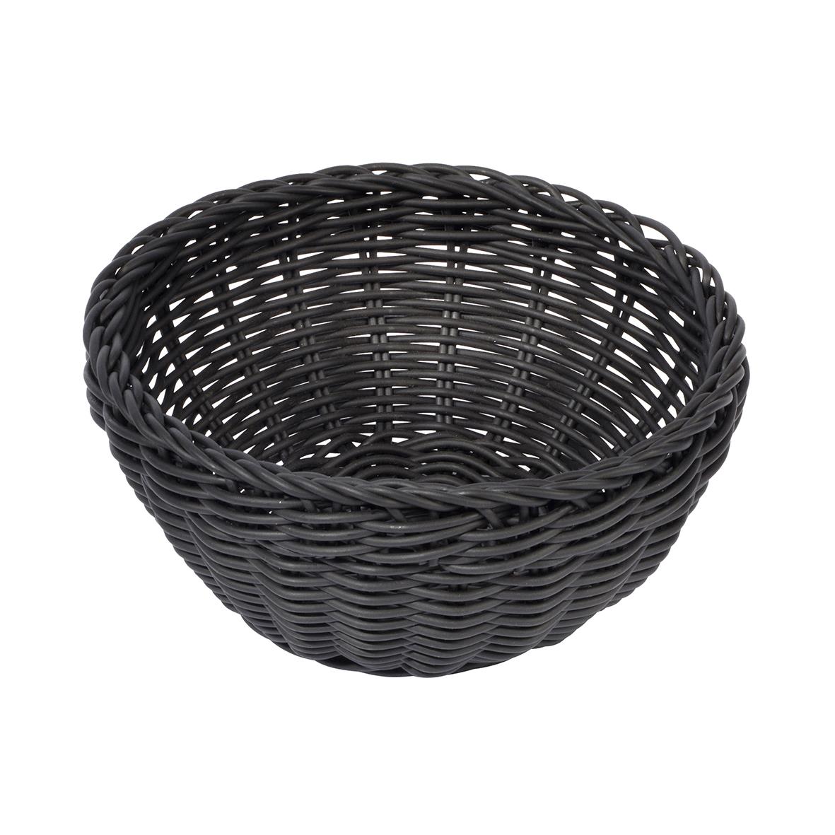 Rund svart brödkorg i rotting med diameter 20 cm