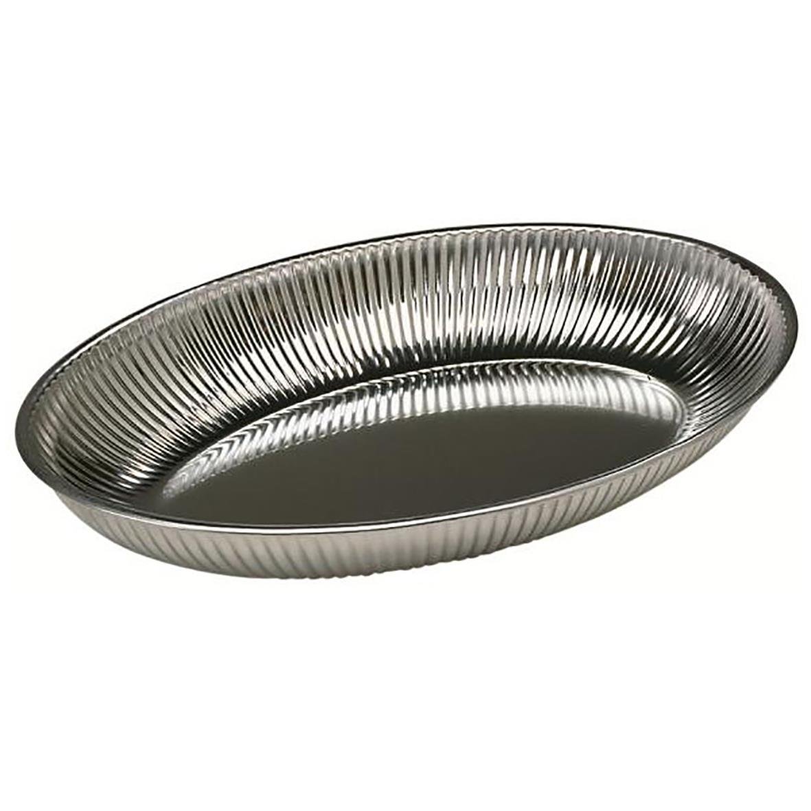 Oval rostfri brödkorg med räfflad insida, mått 26,5x18,5cm
